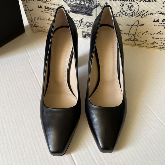 Theory Slim Square Pumps Shoes Size 40/9 Black All Leather Classic Heels Italy - Picture 8 of 13